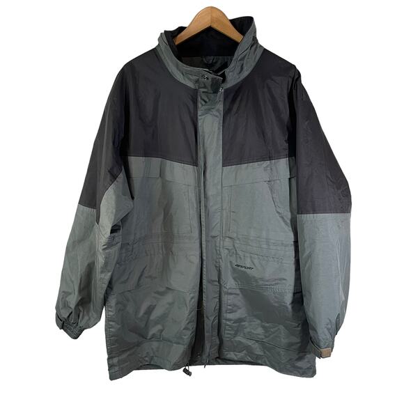 OUTDOOR SPORTSWEAR Hooded Parka Jacket Color Block Gray MEN'S Sz Large Gorpcore - Picture 1 of 9